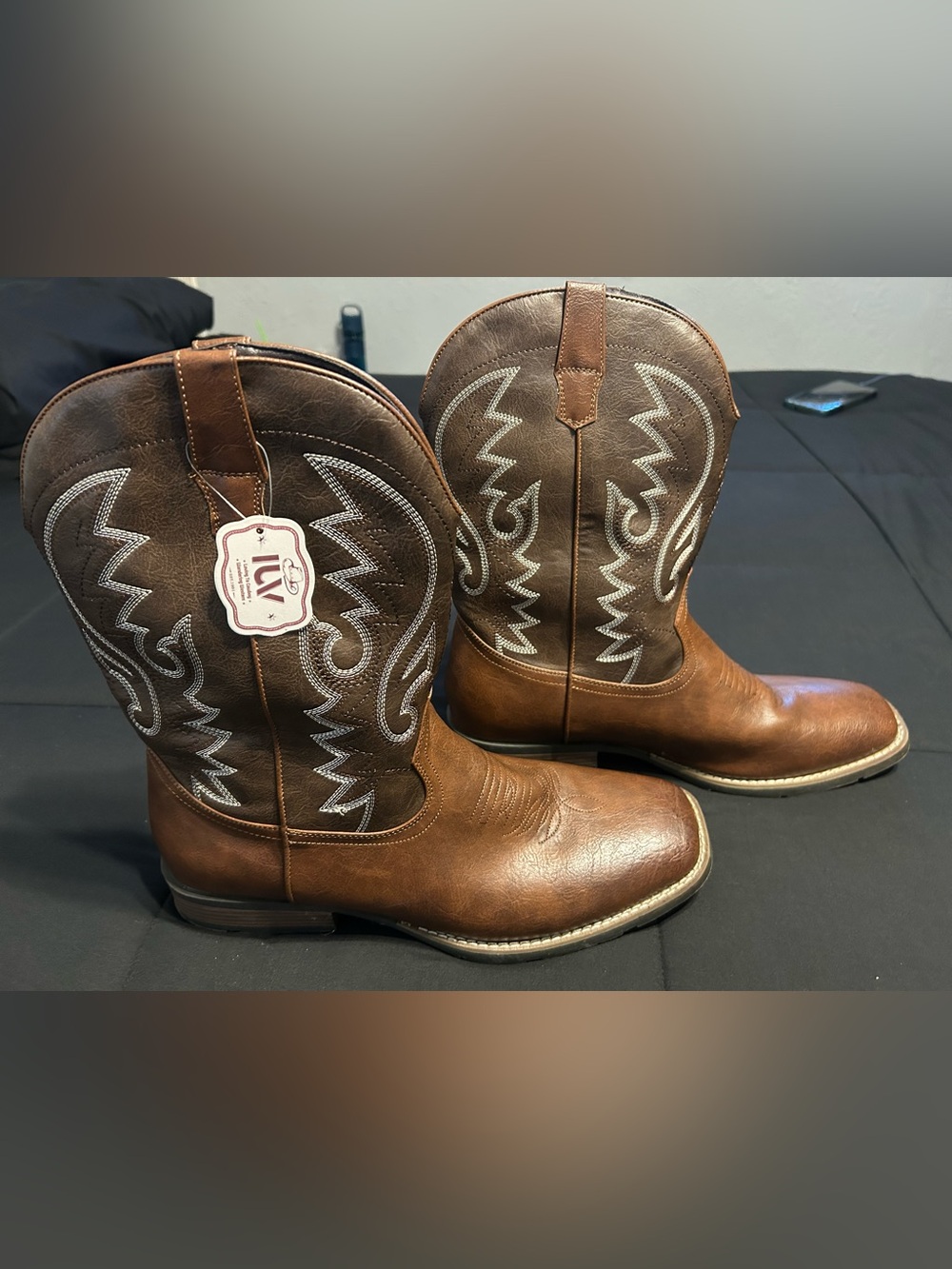 Brown Western Cowboy Boots with White Stitching